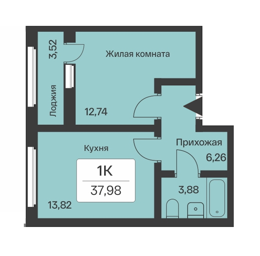1-комнатная квартира 37.98 м², 5/10 эт., ЖК «Расцветай в Янино»